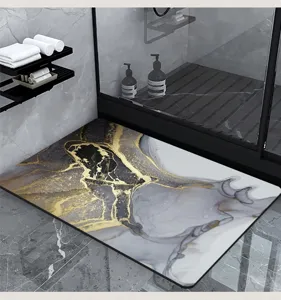 Luxury diatomite bath mat, abstract marble pattern, super absorbent quick drying non-slip rug for bathroom.