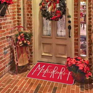 Tapis de sol rouge de Noël pour entrée de maison paillasson festif et joli décoratif.
