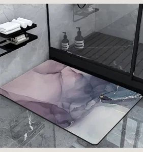 Luxury diatomite bath mat, absorbent quick-drying non-slip floor mat for home bathroom.