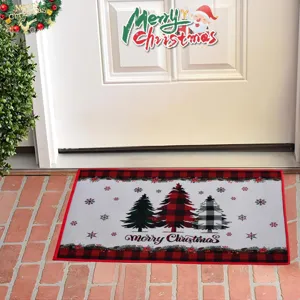 Paillasson de Noël motif arbre à carreaux festif tapis de sol antidérapant entrée maison
