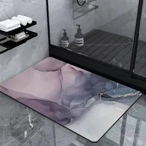 Absorbent diatomaceous earth bath mat with luxury marble pattern for bathroom floor anti slip.