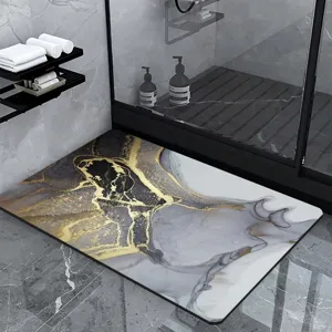 Modern luxury marble pattern diatomite bath mat, quick drying absorbent non-slip floor mat.