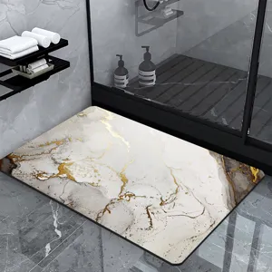 Luxury marble pattern diatom mud bath mat, highly absorbent, quick-drying and anti-slip for bathroom.