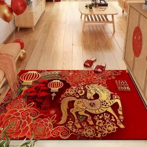 2026 Year of the Horse Red Door Mat Chinese New Year Festive Entrance Floor Mat Rug