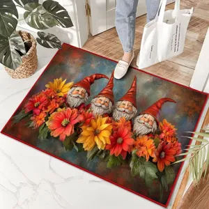 Tappeto natalizio gnomo antiscivolo per porta d'ingresso decorazione con fiori colorati