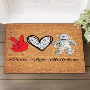 Bonito felpudo de Halloween con diseño de momia y corazón para la entrada del hogar.