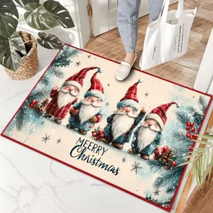 Zerbino di Natale con gnomi e auguri, tappeto antiscivolo per decorare la casa.