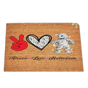 Felpudo de Fibra de Coco Halloween Momia Bonita Peace Love Antideslizante Entrada