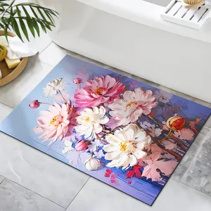 3D floral bath mat non slip absorbent floor mat for bathroom stylish floral home decor rug