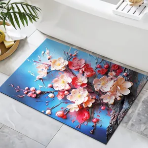 Close-up detail of the 3D floral bath mat, showing vibrant blossom patterns and soft texture.