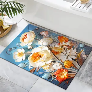 Close-up detail of the 3D visual floral bath mat showing vibrant flower relief pattern.