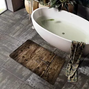Tappeto da bagno effetto legno, tappetino antiscivolo assorbente in velluto per stanza da bagno.