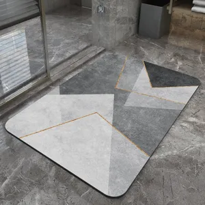 Minimalist Diatomaceous Earth Bath Mat Absorbent Anti-Slip Floor Mat Geometric Quick Drying Bathroom Rug