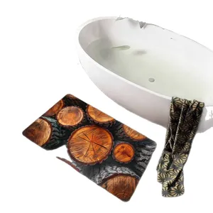 Tappeto da bagno assorbente in velluto tecnico venatura legno, antiscivolo per la casa.