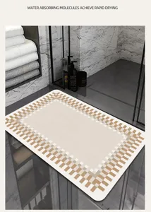 Kieselgur Badematte mit Pixel Karomuster für Badezimmer Boden stark saugfähig.