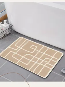 Minimalistische saugfähige Badematte mit geometrischen Linien, weiche Kieselgur-Badmatte im Detail.