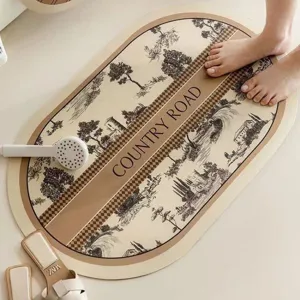 Tapis de bain absorbant en terre de diatomée de luxe avec imprimé paysage pour salle de bains.