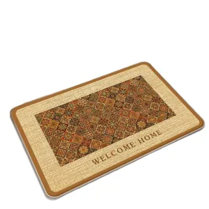 Linen woven bathroom doormat anti-slip absorbent quick dry floor mat for home decor use.