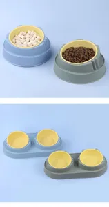Cat double bowl set pet feeding basin anti-overturn food water container for small dogs and cats.