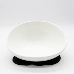 White ceramic pet bowl tilted dog food bowl with black non-slip mat for puppy pets