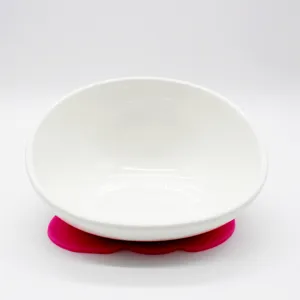 Ceramic pet bowl with anti-slip silicone mat, tilted food bowl for dogs and cats.