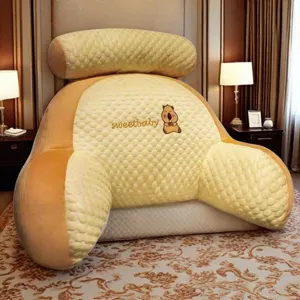 Ergonomic bed rest reading pillow with headrest and armrests, soft latex lumbar support cushion.