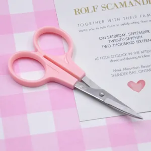 Pink detail scissors for polymer clay craft and DIY handmade paper cutting tool closeup