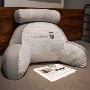 Grey ice silk latex bed rest reading pillow detail showing soft fabric and comfortable head roll.