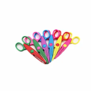 Colorful craft scissors set, decorative zigzag wave paper cutting tools for DIY art projects.