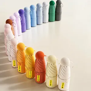 Parapluie Capsule Pliable en Cinq Compact Anti-UV Protection Solaire Pluie Parapluie Mini Portable Pliable de Poche pour Femmes Voyage Quotidien