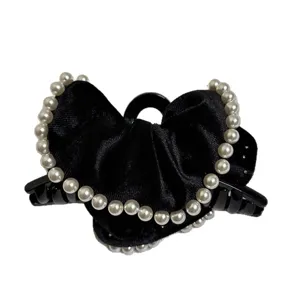 Elegante schwarze Samt Perle Haarklammer fuer Frauen schicke Haarspange Haarschmuck