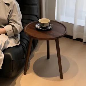 Mid-Century Modern Kleiner runder Couchtisch Dunkle Walnuss Holz Beistelltisch für Wohnzimmer Balkon Haushaltsmöbel