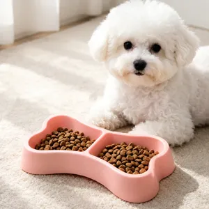 Carino Ciotola Doppia per Animali Domestici a Forma di Osso Colore Macaron Ciotola di Alimentazione per Cani Gatti Plastica Alimentatore Portatile per Acqua e Cibo Forniture per Animali Domestici