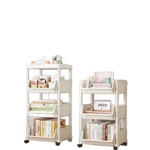Mobile storage cart with multi-layer utility shelves, rolling book cart for home office.