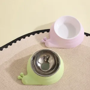 Detachable stainless steel pet bowl cute snail design anti-slip feeder for cats dogs