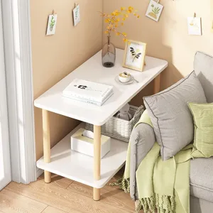 Minimalistischer kleiner Beistelltisch fuer Sofa Nachttisch weiss Holzbeine mod.