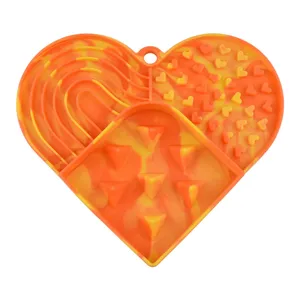 Silicone pet lick mat slow feeder for dogs and cats heart shaped orange feeder plate