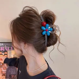 Koreanische blaue Blumen Haarklammer aus Harz fuer modische Damen Alltagsfrisuren Stile.