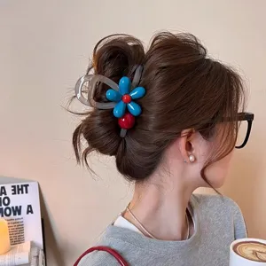 Koreanische blaue Blumen Haarklammer für Damen süße Haarfänger Haifischklammer Haarschmuck