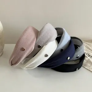 Breites Strick Haarband Damen Winter süßes Metall Herz Haarreif minimalistischer Haarschmuck