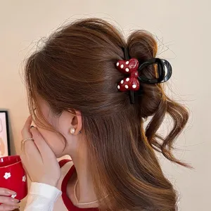 Süße rote Punkte Schleife Haarklammer, niedliche Haarkralle für elegante Frisuren im Alltag.