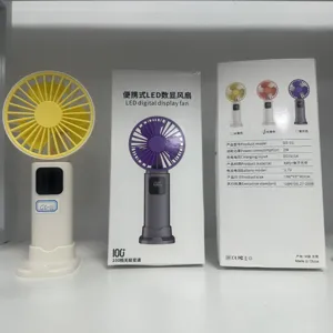 Portable handheld LED digital display fan with 3.7V rechargeable battery and 100 speeds.