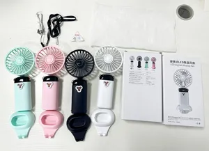 Portable handheld mini fan with LED digital display, rechargeable desktop cooling fan for travel.