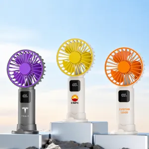 Portable handheld digital display fan with strong wind, USB rechargeable, outdoor cooling fan.