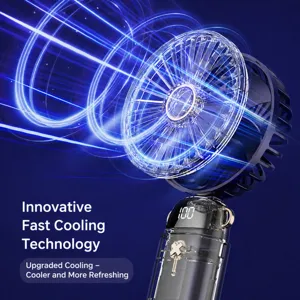 Ventilatore portatile a mano con display digitale USB ricaricabile per uso esterno.