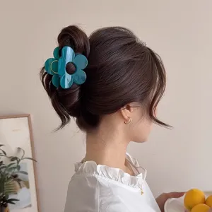 Elegante molletta per capelli a fiore verde scuro da donna, fermaglio acrilico per acconciature.