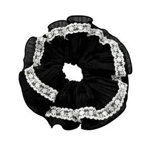 French lace hair scrunchie black and white ruffles elastic hair band ponytail holder