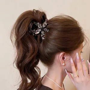 Molla per capelli con stampa leopardo fiore per donna, elegante pinza per coda di cavallo.