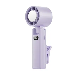 Portable handheld clip-on fan with digital display and cooling function for outdoor use
