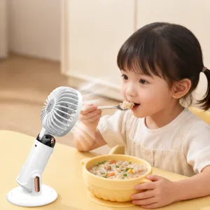 Mini ventilatore portatile per bambini con display digitale, pieghevole da tavolo e mano.